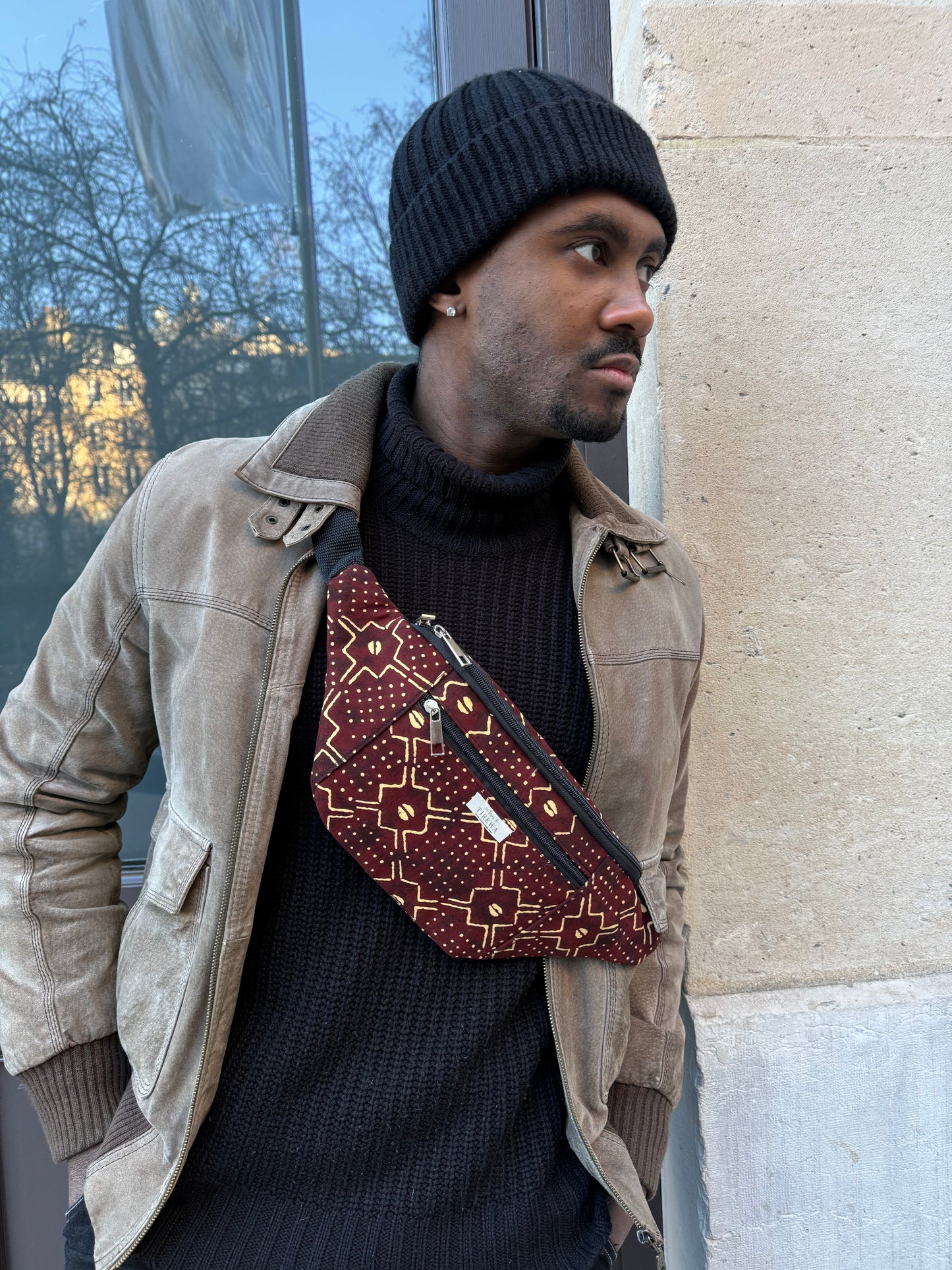 Banane Afro-Chic en pagne Bogo Brun