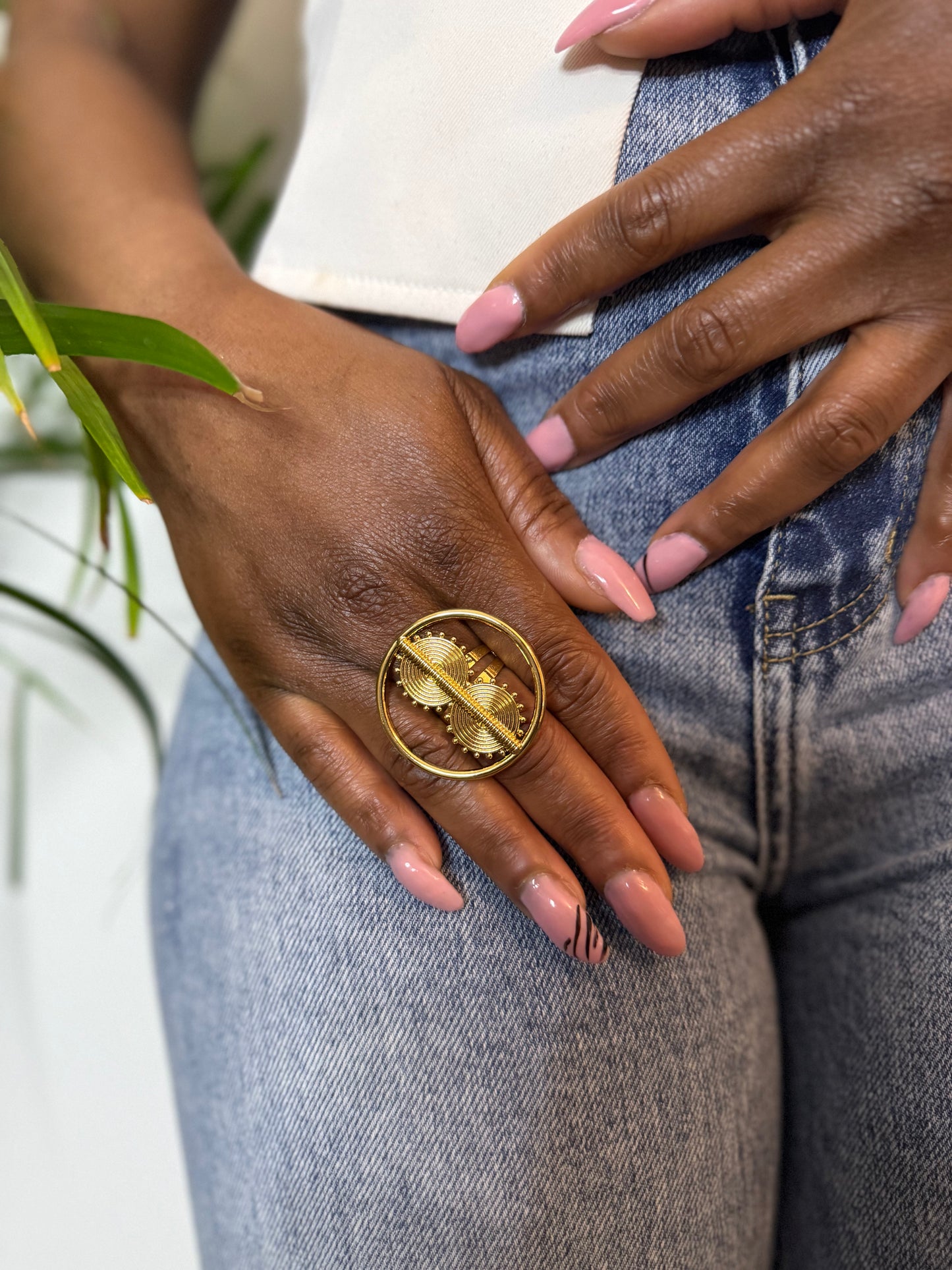 Bague ethnique dorée & ajustable
