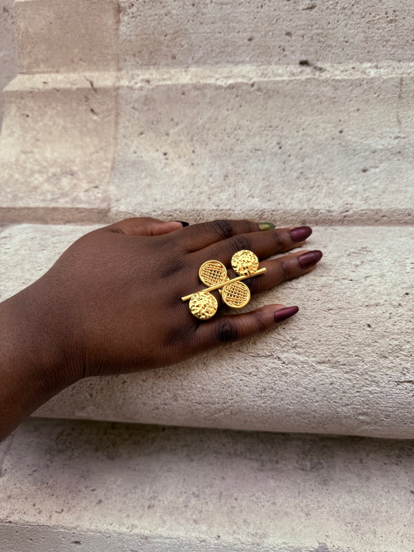 Bague ethnique dorée & ajustable
