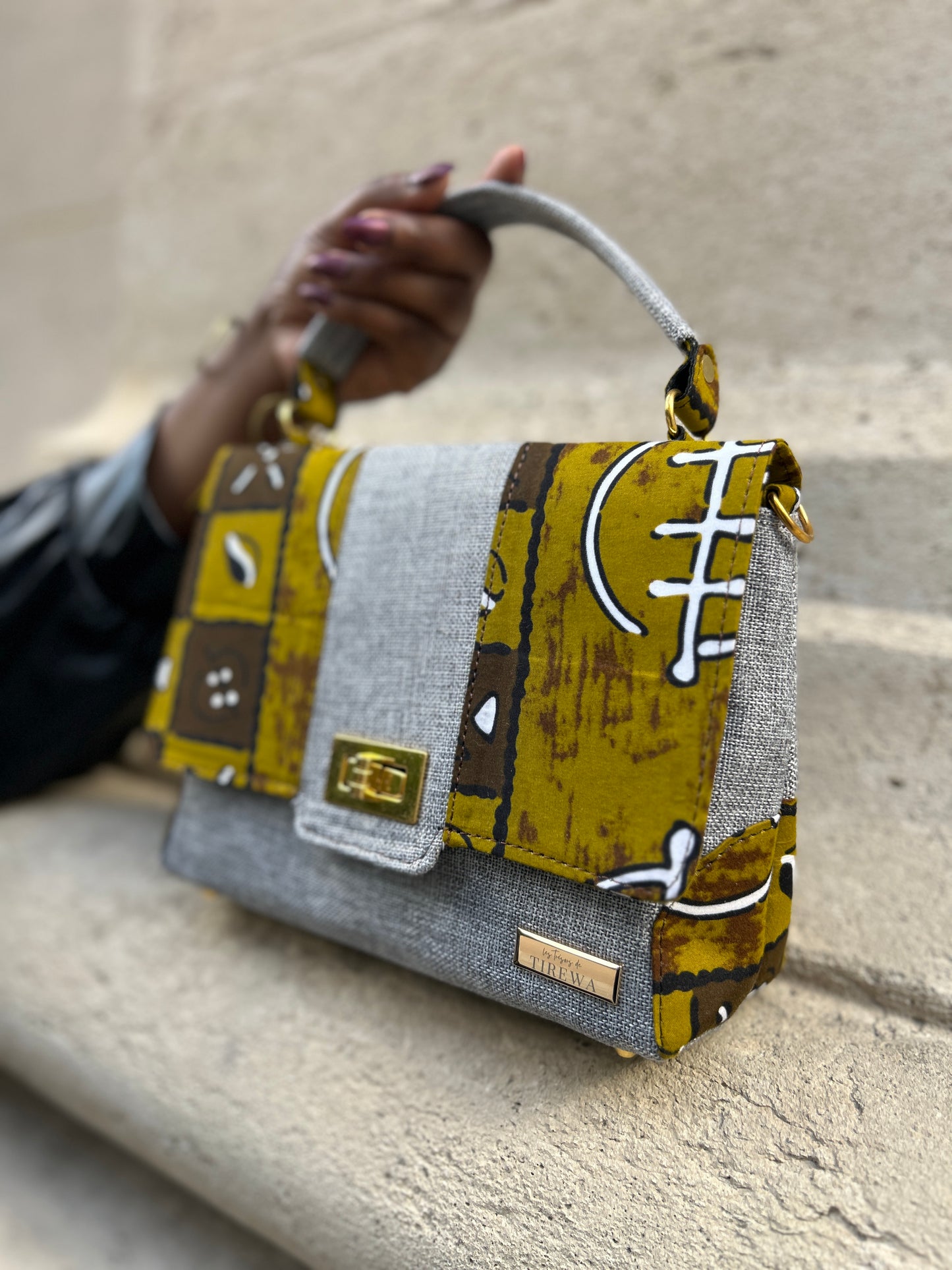 Sac Diani en raphia & imprimé pagne bogolan