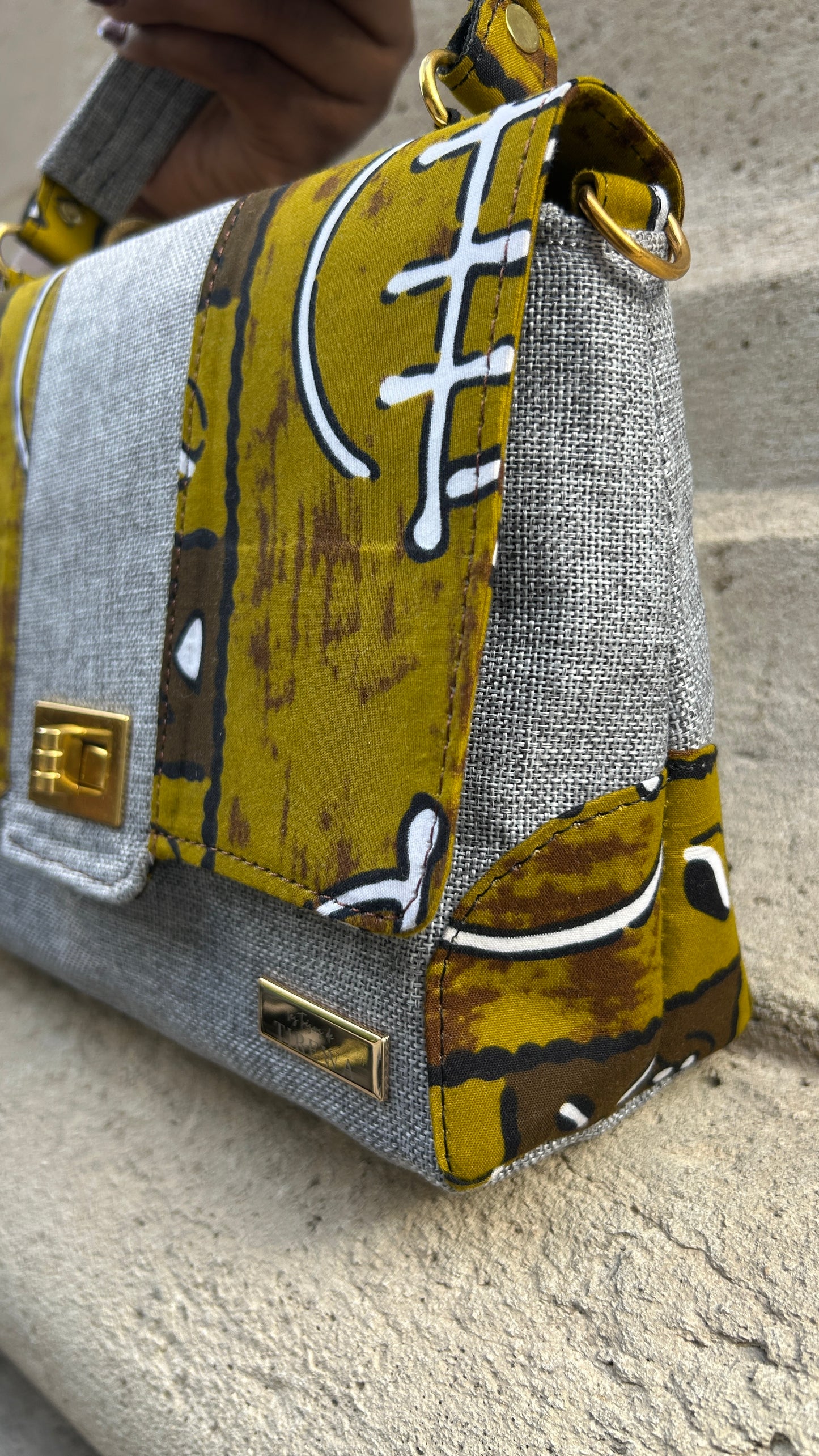 Sac Diani en raphia & imprimé pagne bogolan
